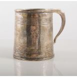 George III silver mug, London probably 1819, with reeded bands and traces of engraved decoration,