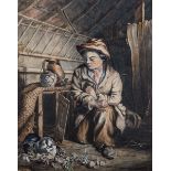 W. Hunt, Feeding Rabbits, Boy in a Barn bears signature W Hunt watercolour 40 x 32cmd.