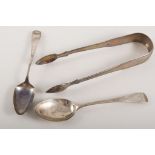 George III Scottish silver ladle, Edinburgh 1818, a Georgian sifter spoon,