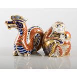 Royal Crown Derby paperweights, Monkey and Babe, and a Chinese Dragon, (2).