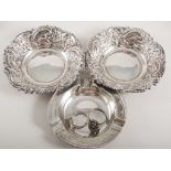 Pair of Edwardian silver sweet meat dishes, Birmingham 1902, pierced and embossed decoration,