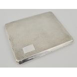 Silver cigarette case, rectangular form, engine turned and with a gold inlaid band,