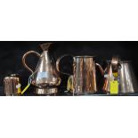 A bargeware half kettle, haystack measure, quart tankard and a small jelly mould, (4).