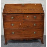George III mahogany bureau, fall front enclosing a fitted interior, with cupboard,
