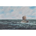 Raymond Kous, Fishing Vessel in an Open Sea, bears signature, oil on canvas, some losses.