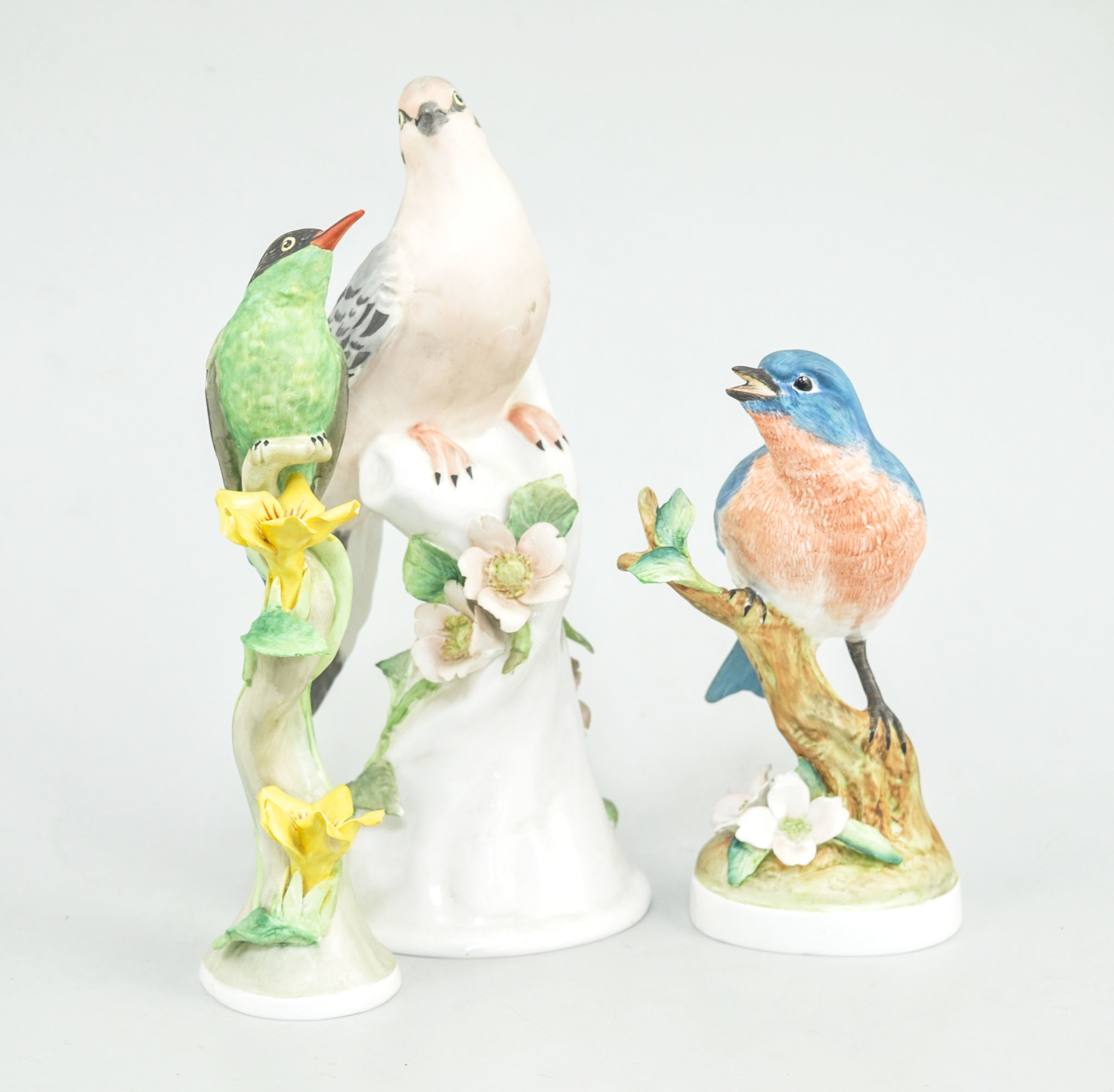 Six Crown Staffordshire bird groups, four by Doris Lindner, including 'Blue Bird', - Image 2 of 4