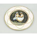 Coalport cabinet plate, painted with girls playing cats cradle by Manfred Pinter, diameter 27cm.