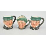 Three miniature Royal Doulton pottery character jugs, height 3.5cms.