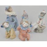 Lladro figure, of a boy clown, 18cms, and four Nao models of clowns, (5).