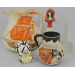 Art Deco pottery, decorative ceramics and glass, (3 boxes).