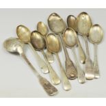 Pair of George IV silver table spoons, Newcastle 1825, Fiddle pattern and other silver cutlery.