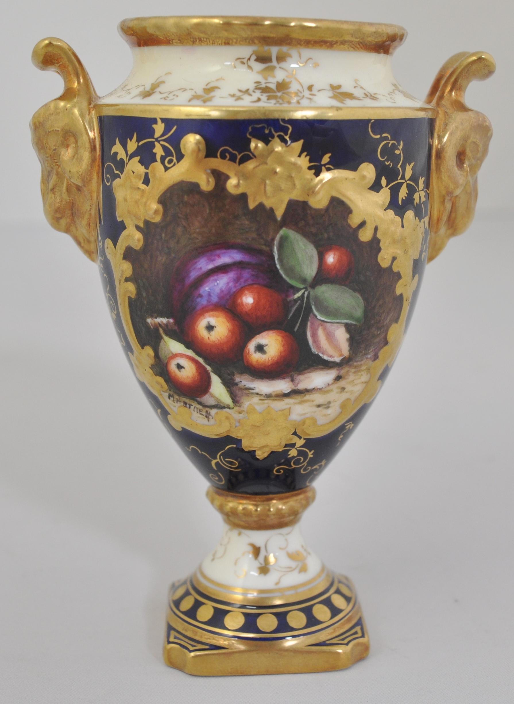 Coalport amphora shape covered vase with mask head handles, - Image 3 of 4