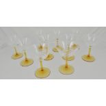 Set of ten Art Deco style champagne glasses, tinted stems, height 12cm and a cocktail cabinet,