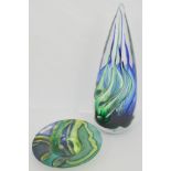 Glass bowl, square form, multicoloured glass striations, gitte grawer, 23cm x 19cm, signed /97,