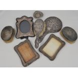 Selection of silver framed picture frames and brushes, (11).