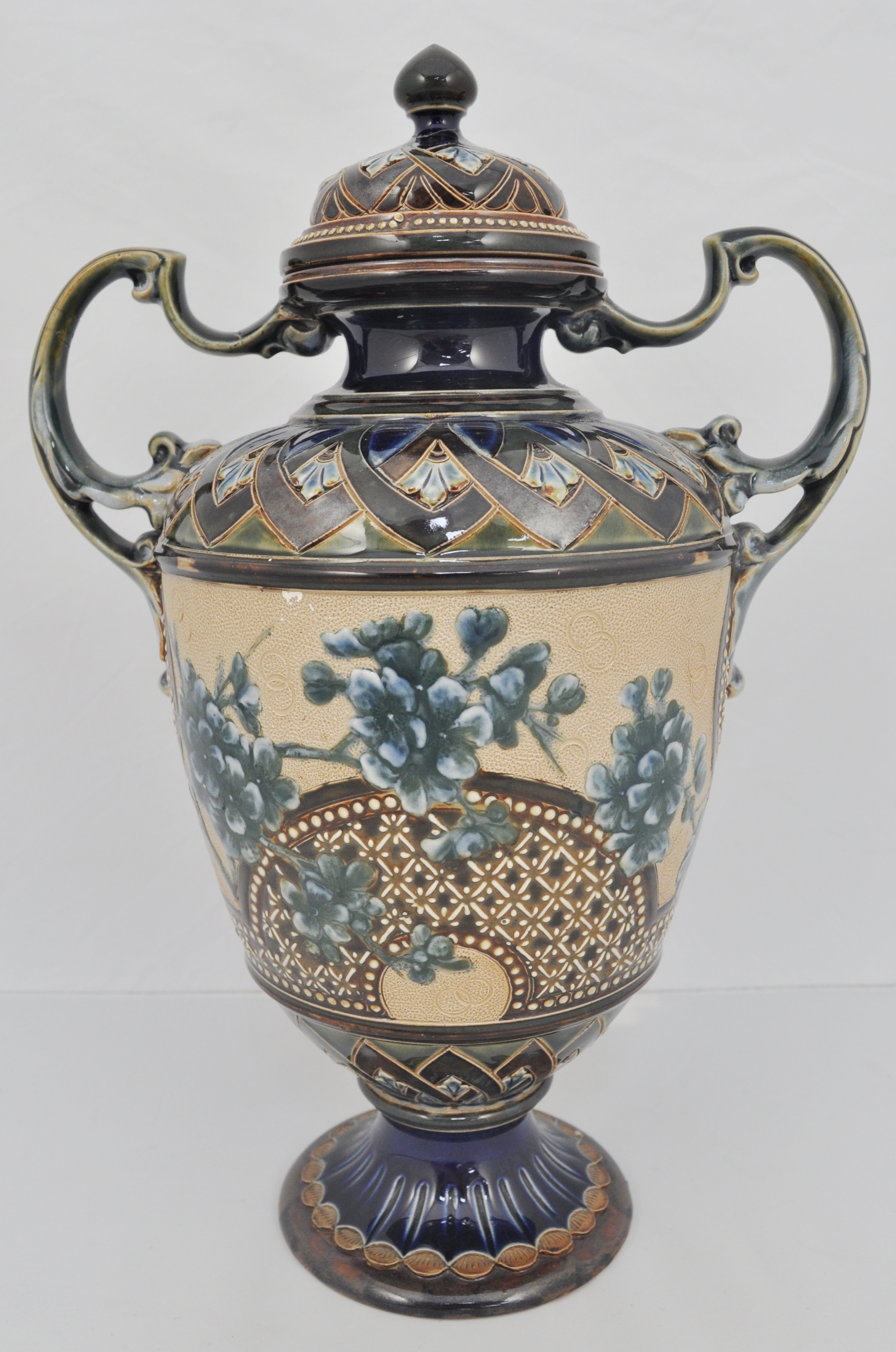 A Doulton Lambeth stoneware twin handle vase by Eliza Simmance for the Art Union of London,