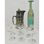Mdina green glass vase, and various other glassware and general crockery,