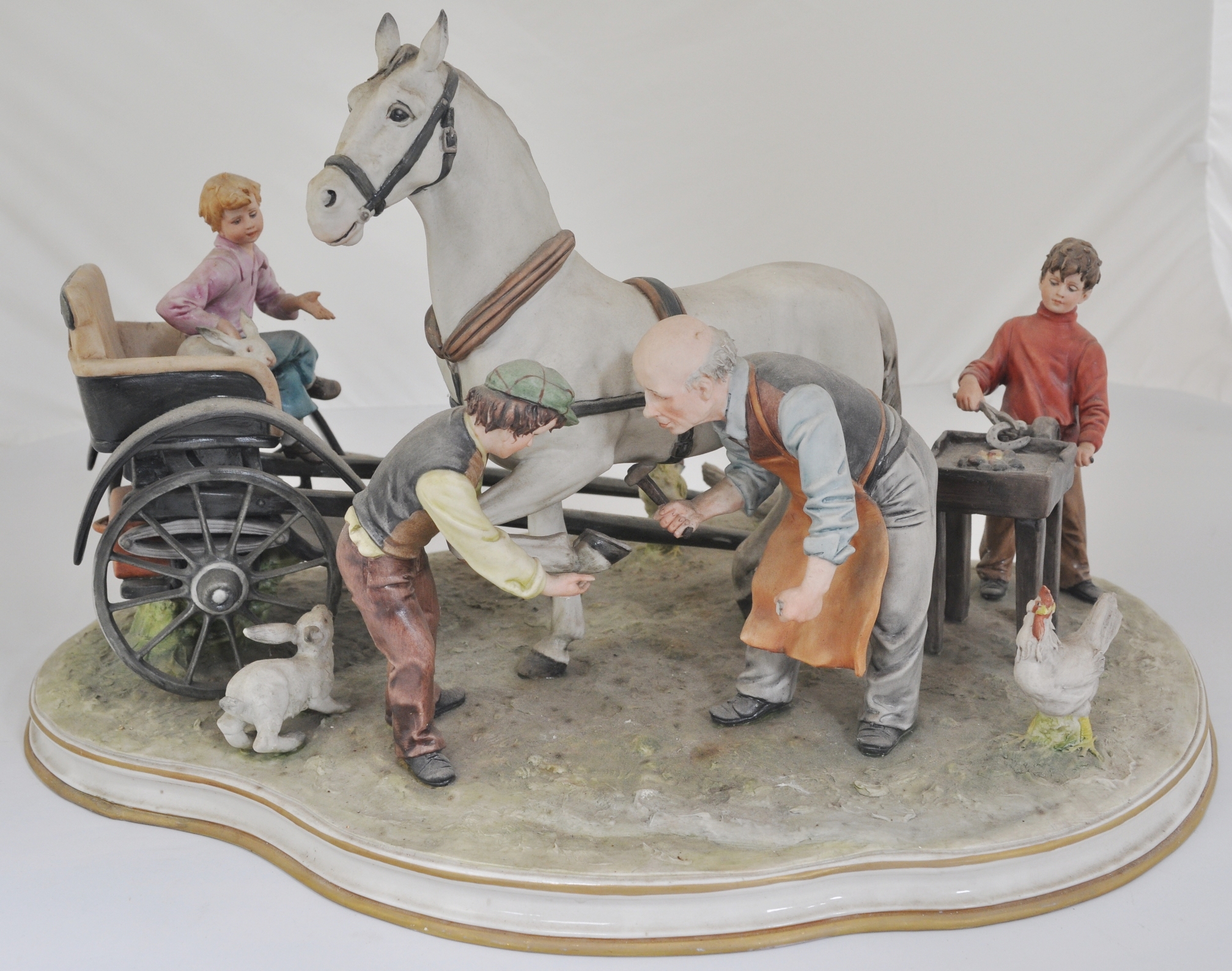 Large Capodimonte group, The Blacksmith, the plinth signed Fallhi, length 48cm. - Image 4 of 4