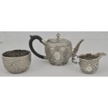 Victorian matched three piece silver teaset, teapot by Gibson & Langman, London 1855,