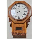 American walnut drop dial wall clock, painted dial with Roman numerals, octagonal surround,