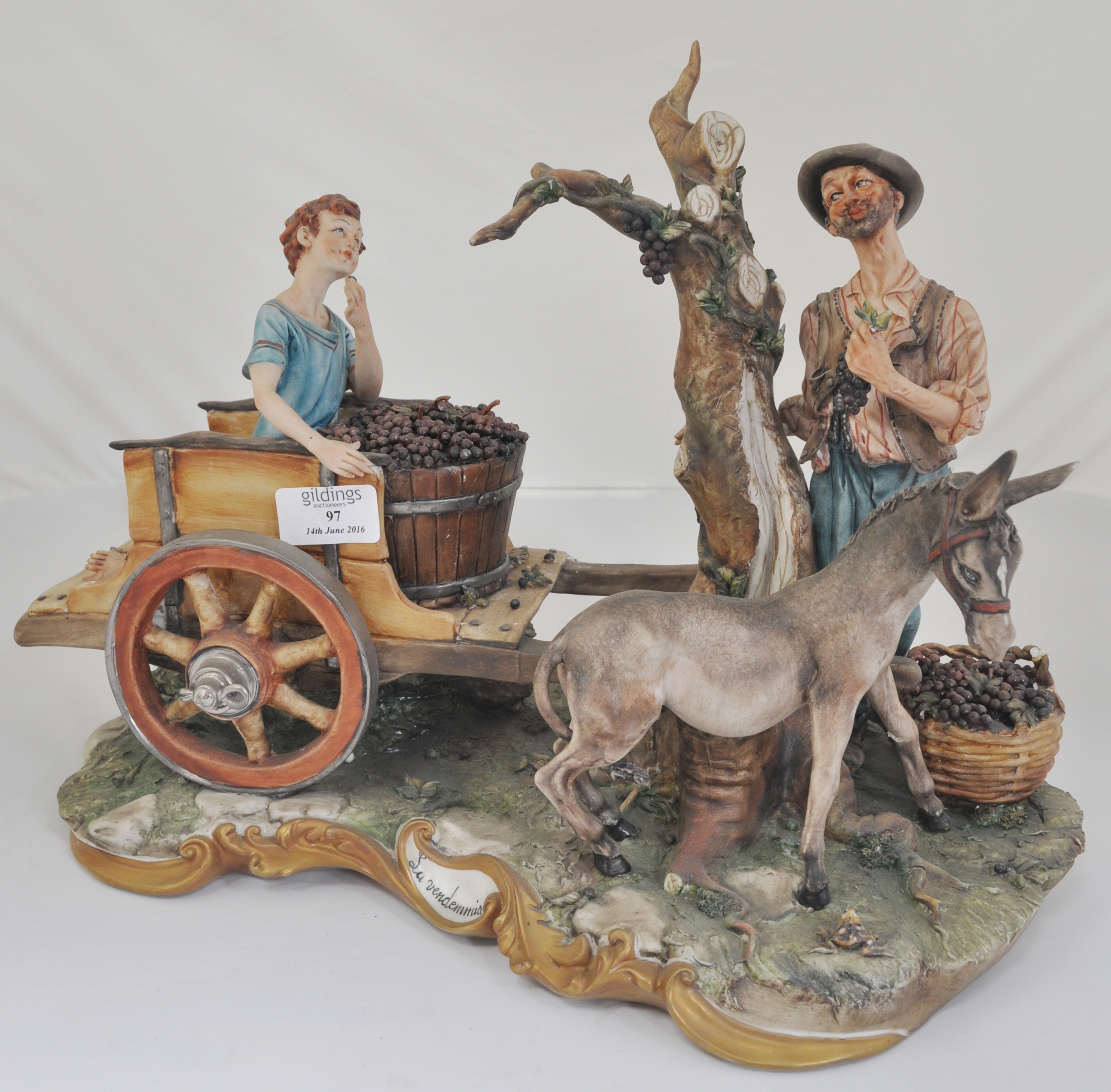 Large Capodimonte porcelain group, "La Vendemmia" (The Grape Harvest), signed Volta, length 42cm. - Image 3 of 4