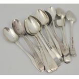 Collection of Fiddle pattern and other Georgian and later teaspoons, various dates and makers,