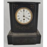 French black marble mantel clock, white enamelled dial, cylinder movement, some losses.