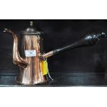 Late Georgian copper coffee pot, turned wooden handle.