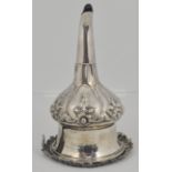 Silver wine funnel, cast grape and vine border, embossed and chased floral pattern,