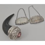 Scottish horn and silver mounted snuff mull, embossed and engraved decoration to the mounts,