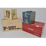 Box of camera equipment, Nikon body and lenses,