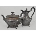 Silver teapot and silver coffee pot, (2).