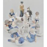 Collection of Bing & Grondahl Copenhagen Denmark models, including a seated dog 2028, height 12cm,