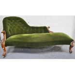 Victorian chaise longue, original castors, (frame loose).