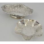 A modern silver pierced hexagonal bon-bon dish, and an embossed lozenge shaped bowl,