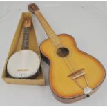 Polish acoustic guitar and miniature banjo,