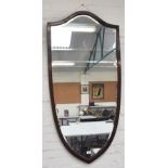 Edwardian inlaid mahogany shield shape dressing mirror, bevelled glass,