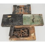 A quantity of old box locks, with mechanisms and keys.