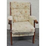 Modern upholstered armchair, beech frame, 67cm.