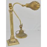 A pair of brass column table lamps, 40cm, a desk lamp, etc.