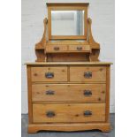 Modern pine dressing chest with mirror, drawers below, 96cm.
