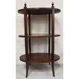 An Edwardian inlaid mahogany three-tier oval stand, with parquetry banding and stringing,