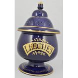 Royal Pharmaceutical Society Pharmaceutical leeches jar and cover, cobalt ground,