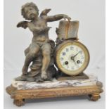 French spelter and marble three-piece clock garniture,