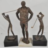 Pair of bronzed golfers and one other resin Rugby player, (3).