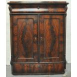 Victorian mahogany sideboard, Frieze drawer above a cupboard, plinth base, 109cm.