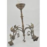 Bronze four-light centre fitting, Griffin formed branches, 45cm drop.