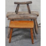 Four elm and pine stools - various.