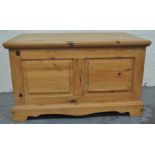 A pine blanket box, bracket feet, 90cm and a similar smaller box, (2).