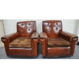 A pair of leatherette upholstered club armchairs, one (a.f). 83cm.